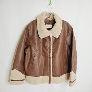 Sherpa Trim Faux Leather Moto Jacket